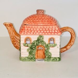 Vintage Papel Charming Cottage Teapot Hand Painted Porcelain Ceramic